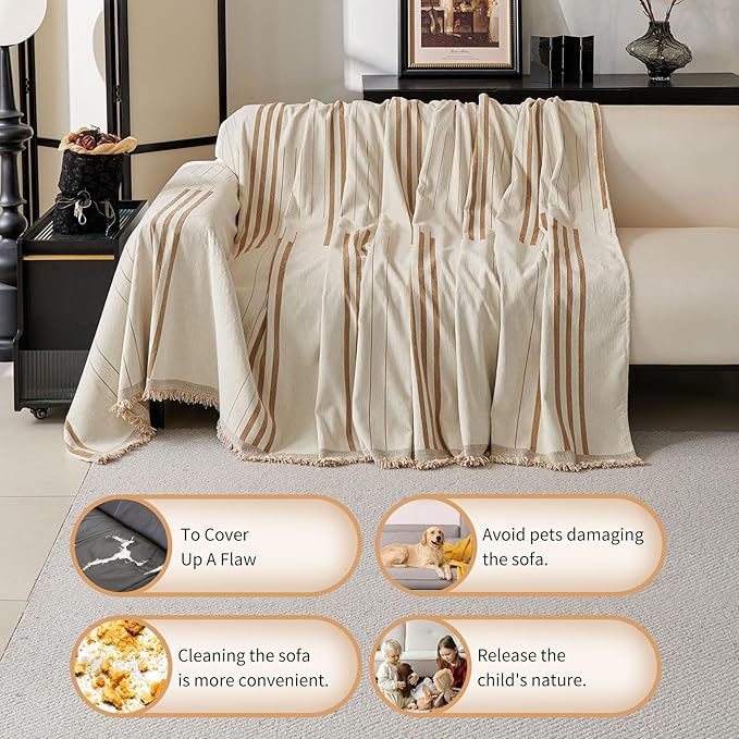Boho Non Slip Covers Sofa Covers for 3 Cushion Chenille Dog Pet Couch Protector Washable L Shaped Sofa Cover ﻿ (Shallow Coffee, 91"*118")