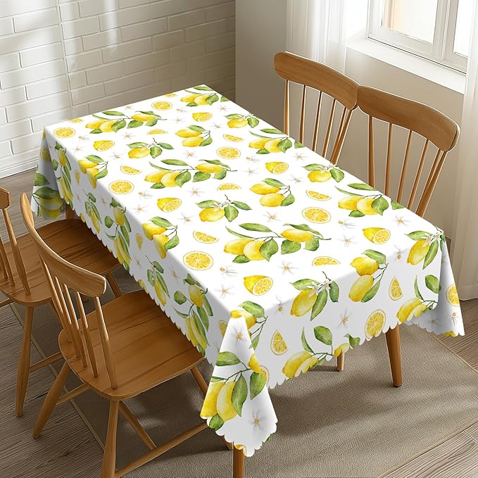 Lemon Tablecloth Vintage Lemon and Blooms Rectangle Tablecloth Yellow Fruits Lemons Flower Decorative Table Cover 54×72 Inch Washable Table Cloth for Kitchen Dining Room Party