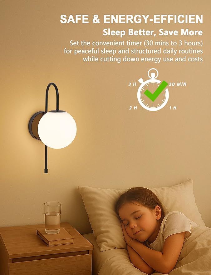 Battery Operated Globe Wall Sconces Set of 2, Wireless Black Wall Lights with Remote Control, Rechargeable 3 Color Stepless Dimming Gooseneck Wall Decor Lamp for Bedroom Living Room Hallway