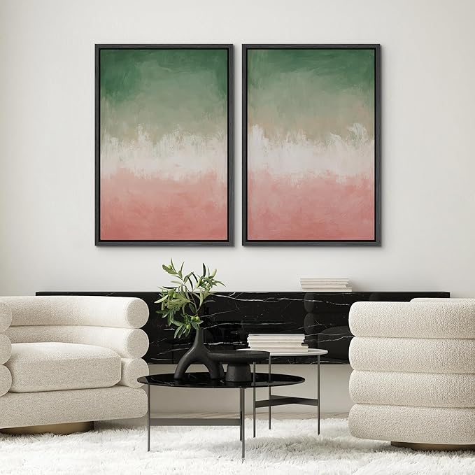 SIGNWIN Framed Canvas Print Wall Art Set Green and Pink Ombre Abstract Contemporary Gradient Modern Art Minimal Boho Relax/Calm for Living Room, Bedroom, Office - 24"x36"x2 Black