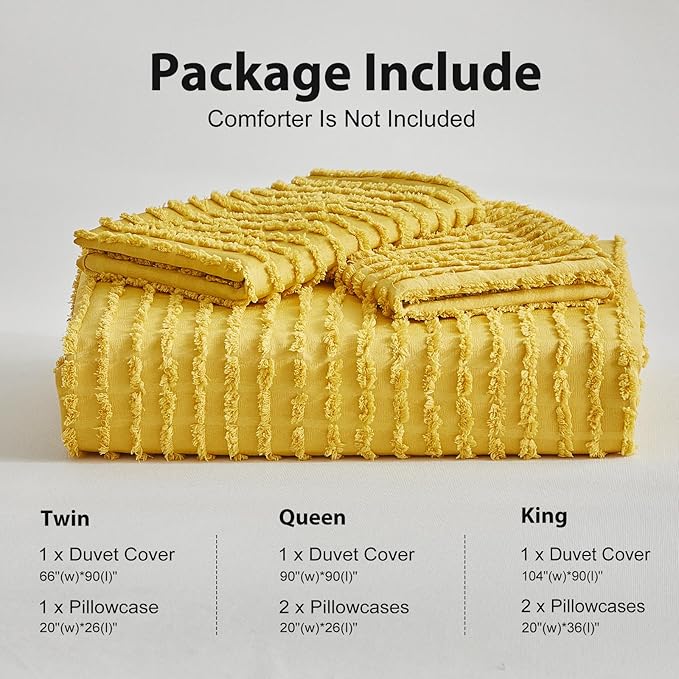 WARMDERN Boho Duvet Cover Set Queen Size,Yellow Striped Duvet Cover Microfiber Bedding Set,3PCS Ultra Soft Breathable Lightweight Tuft Texture Pattern Duvet Covers with Zipper Closure(Yellow,Queen)