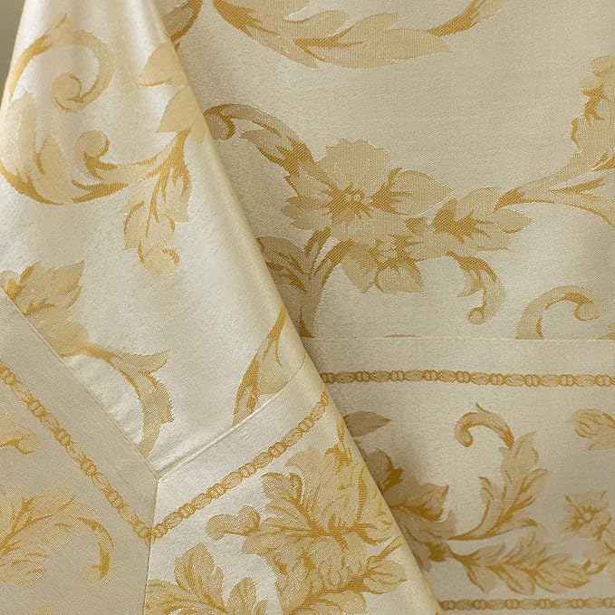 Benson Mills Harmony Scroll Woven Damask Fabric Tablecloth, Everyday, Parties, Special Occasions, Weddings and Holiday Table Cloth (60" X 104" Rectangular, Silver – Gold)