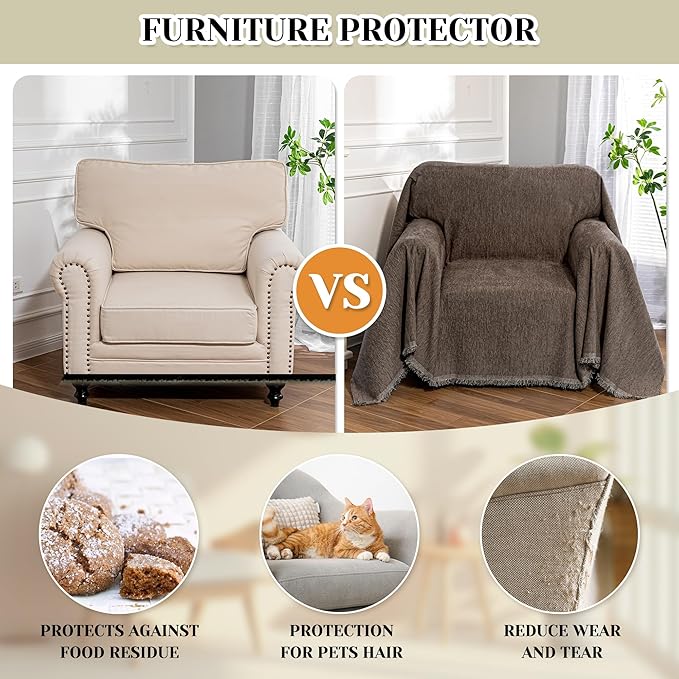 MEETSKY Oversized Chair Cover Small Couch Cover Armchair Sofa Cover for Dog Sofa Throw Cover for Sofa Single Recliner，Chenille Sofa Slipcovers for Pets Thick Washable, 71" x 91", Dark Chocolate