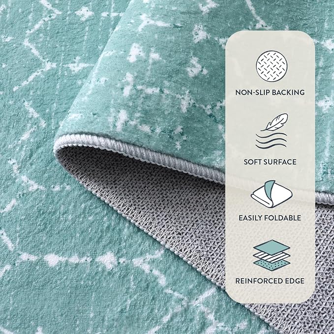 Lahome Moroccan Green Runner Rug 2x6 - Washable Non-Slip Hallway Rug Runner Kitchen Throw Untra-Thin Entryway Carpet, Geometric Print Distressed Floor Mat for Hallways Bedroom
