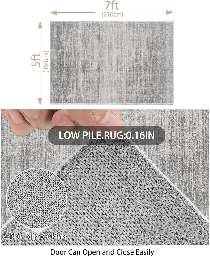 Enkor Area Rug 5x7 Washable Non Slip Abstract Soft Rugs for Living Room Bedroom, Modern Mat for Kitchen Entryway Light Grey