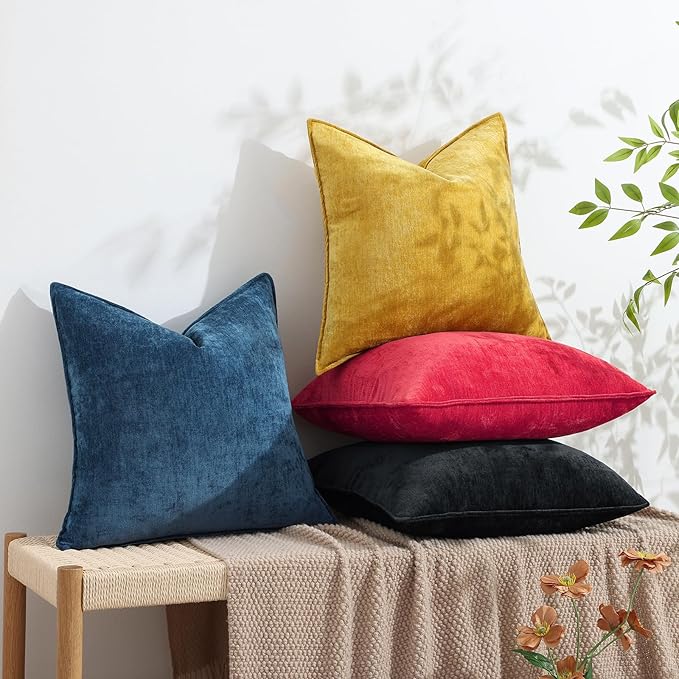 decorUhome Christmas Couch Throw Pillow Covers 12x20 Set of 2, Decorative Soft Euro Velvet Neutral Chenille Lumbar Pillow Covers with Elegant Design for Sofa Bed Living Room Home Decor, Red