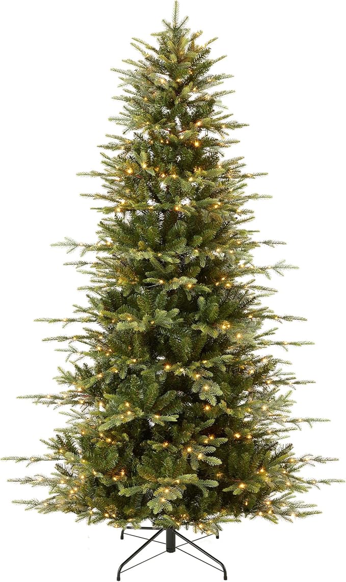 Best Choice Products 4.5ft Pre-Lit Artificial Aspen Slim Christmas Tree, Noble Holiday Décor w/ 750 Branch Tips, 2-in-1 Multicolor LED Lights, Cordless Connection, Metal Stand