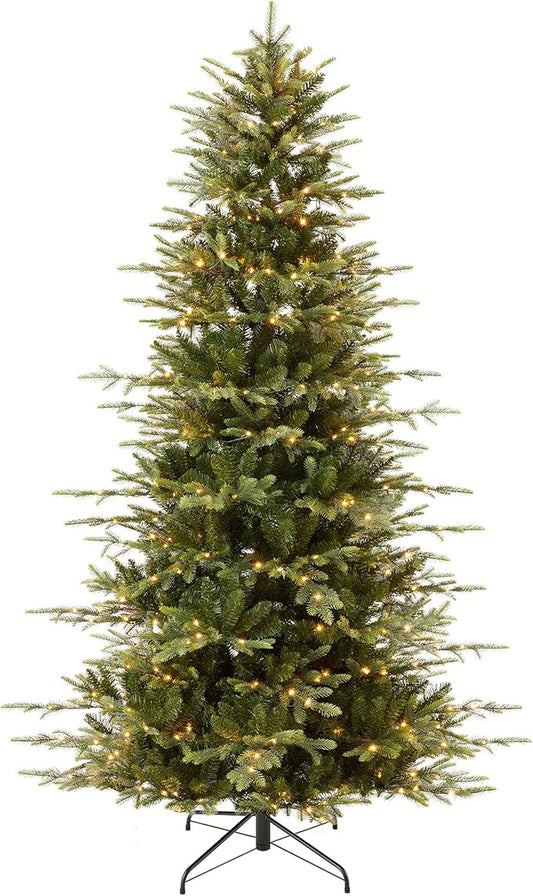 Best Choice Products 4.5ft Pre-Lit Artificial Aspen Slim Christmas Tree, Noble Holiday Décor w/ 750 Branch Tips, 2-in-1 Multicolor LED Lights, Cordless Connection, Metal Stand