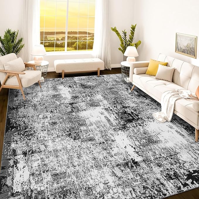 Istana 8x10 Area Rug - Grey Black 8x10 Rugs for Living Room - Foldable Rugs for Bedroom - Stain Resistant Washable Rug - Eco-Friendly Area Rugs - Easy to Clean Living Room Rug