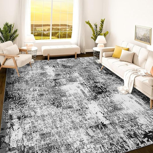 Istana 8x10 Area Rug - Grey Black 8x10 Rugs for Living Room - Foldable Rugs for Bedroom - Stain Resistant Washable Rug - Eco-Friendly Area Rugs - Easy to Clean Living Room Rug