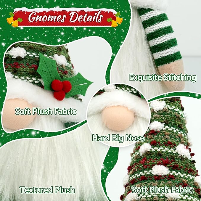 Gnome Christmas Decorations, Handmade Christmas Ornaments Swedish Tomte Elf Stuffed Dwarf for Home Holiday Decor, Thanksgiving Valentines Birthday Plush Gnome Gifts for Women