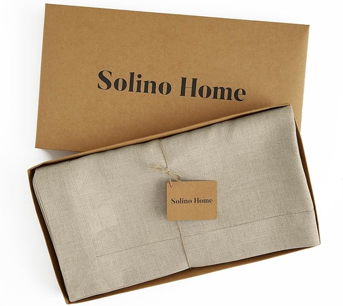 Solino Home Linen Natural Tablecloth 60 x 90 Inch - 100% Pure Linen Rectangular Tablecloth - Machine Washable Table Cloth for Fall, Autumn, Thanksgiving, Christmas, Holiday - Fete