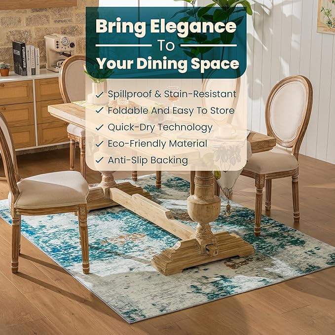 Istana 5x7 Area Rug - Green Rugs for Living Room 5x7 - Foldable Rugs for Bedroom - Stain Resistant Washable Rug - Eco-Friendly Boho Area Rugs - Easy to Clean Living Room Rug