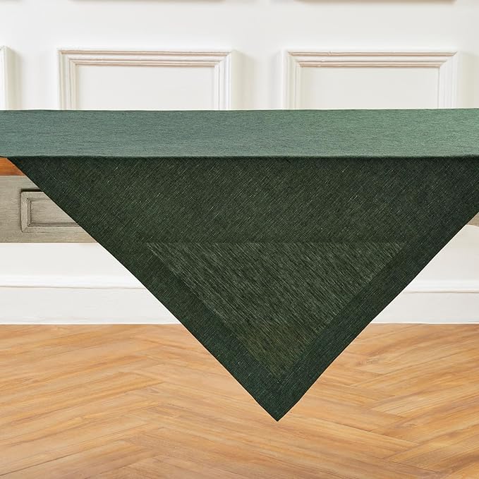 Solino Home Linen Cloth Tablecloth 52 x 52 Inch - 100% Pure Linen Forest Green Square Tablecloth - Athena, Machine Washable Table Throw for Fall, Autumn, Thanksgiving, Winter