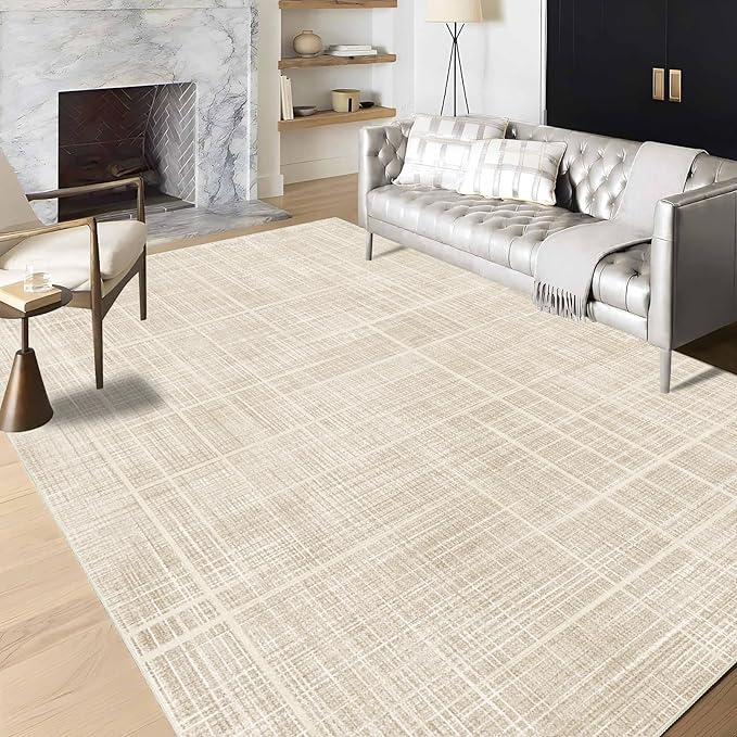 Enkor Area Rugs 6x9 Washable Non Slip Abstract Soft Rugs for Living Room Bedroom, Modern Mat for Kitchen Entryway Beige Grid