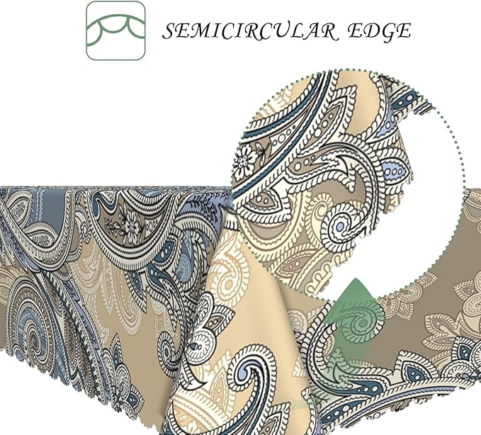 60x84 Inch Vintage Paisley Rectangular Tablecloth Blue Beige Elegant Bohemian Floral Table Cloth Wahable Durable Table Cover for Kitchen Dining Banquet Garden Patio Home Party