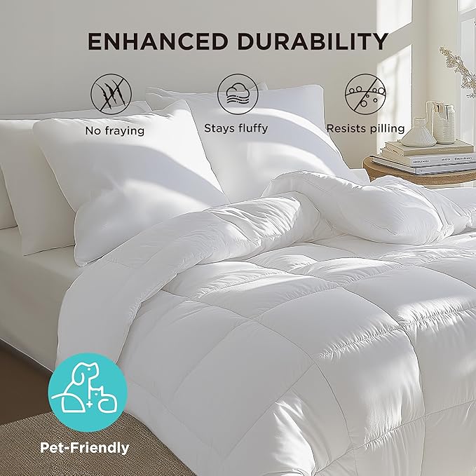 Bedsure Comforter Duvet Insert - Quilted Comforters Alaskan King, All Season Duvet, GentleSoft Down Alternative Bedding, with 8 Tabs, Gifts for Women/Men, White,Alaskan King 130x120 Inches
