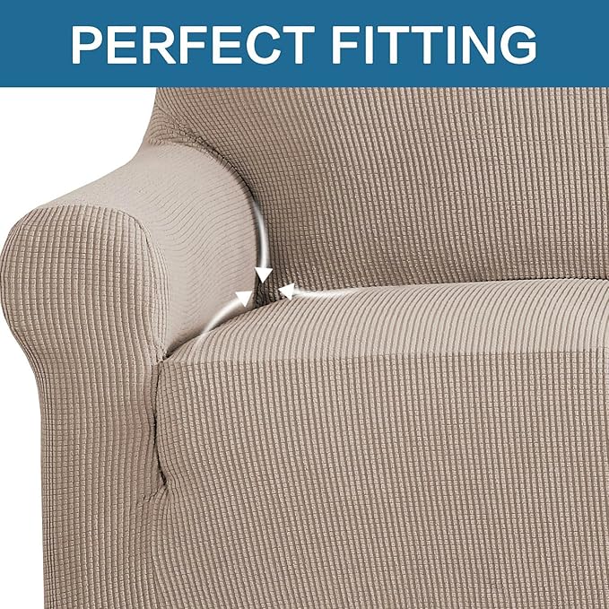 H.VERSAILTEX Stretch Extra Large Sofa Covers Sofa Slipcovers for Living Room Feature Thick Checked Jacquard Fabric with Elastic Bottom, Sofa X-Large - Sand