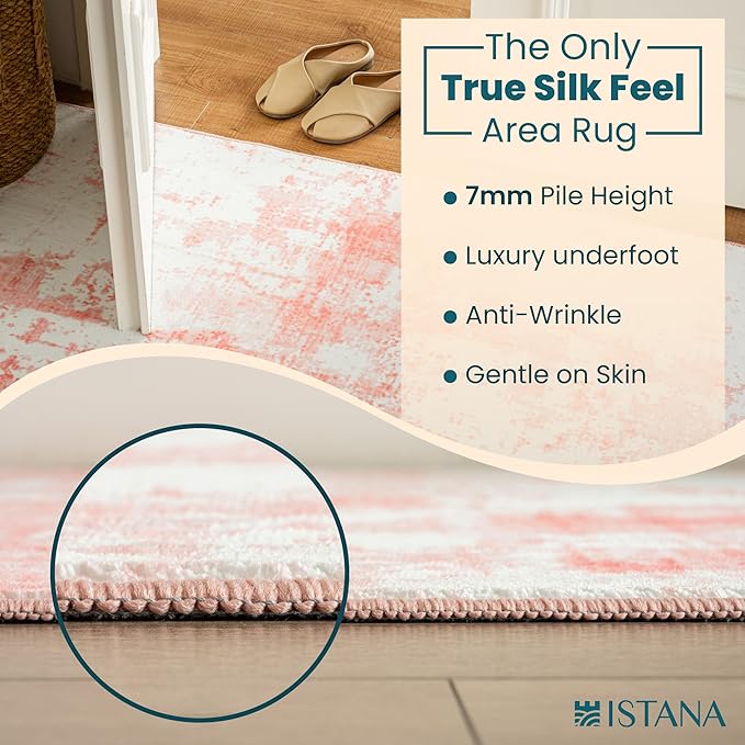 Istana Living Room Rug 10x14 - Pink 10 x 14 Area Rug - Foldable Machine Washable Area Rugs 10x14 - Stylish 10x14 Area Rugs Boho - Stain Resistant Washable Rug 10x14