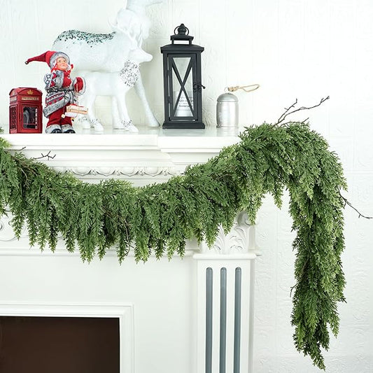 5ft Christmas Garland Realistic Soft and Thickness Green Faux Cedar Pine Garland Artificial Cedar Cypress Garland for Home Fireplace Wall Indoor Outdoor Holiday Party Home Decoration