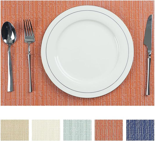 AHHFSMEI Placemats for Dining Table Set of 4 Woven Vinyl Plastic Place Mats Non-Slip Heat Insulation Stain Resistant Table Mats Washable Easy Clean Placemats (Multi Orange,4)