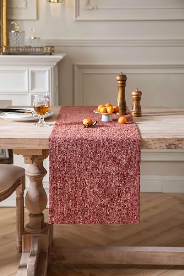 ZeeMart Burlap Style Farmhouse Table Runners 48 Inches Long, Red Rustic Woven Dining Table Runner for Everyday Use, 14x48 Inches, Red