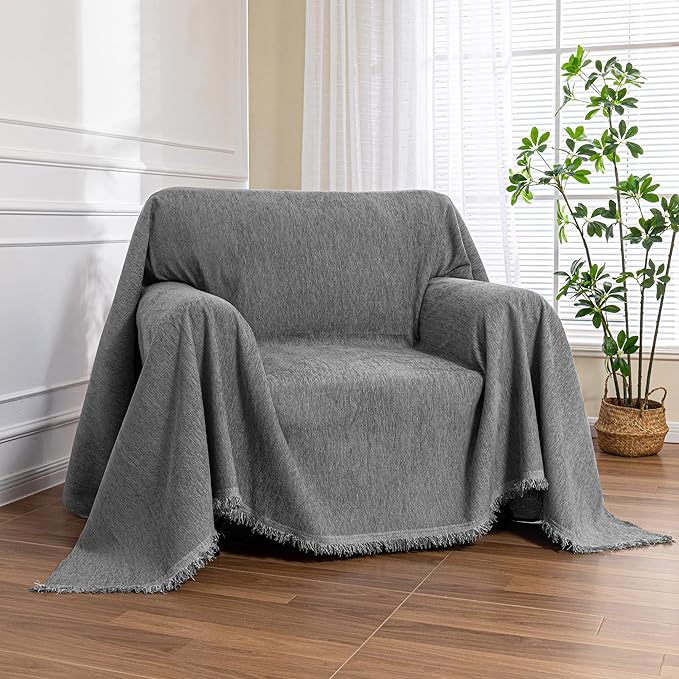 MEETSKY Small Couch Cover Oversized Chair Cover Washable Sofa Cover Grey Couch Protector, Sofa Throw Cover for Couches Single Sofa Slipcovers Couch Recliner Cover, 71"x 91"
