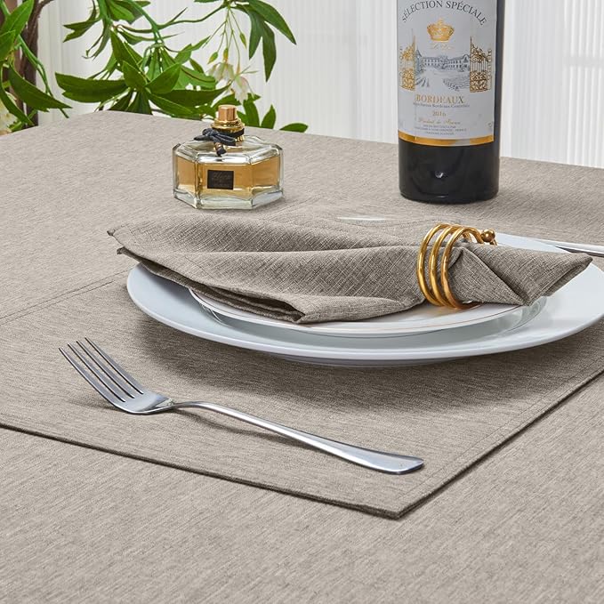 Rectangle Table Cloth Linen Farmhouse Stainproof Waterproof Washable Polyester Oblong Rectangular Fabric Table Cover for Kitchen Dining Dinner(Flaxen/60x104 Inch)