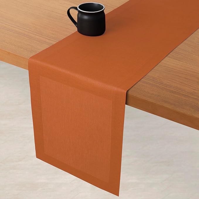 D'Moksha Homes Linen Rust Table Runner 120 Inches Long - 100% Pure Linen Dining Table Runner 14 x 120 Inch for Winter, Christmas, Holiday - Machine Washable