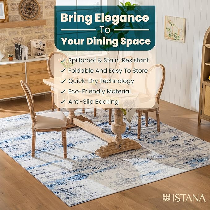 Istana 8x10 Area Rug - Blue/White 8x10 Rugs for Living Room - Foldable Rugs for Bedroom - Stain Resistant Washable Rug - Eco-Friendly Area Rugs - Easy to Clean Living Room Rug