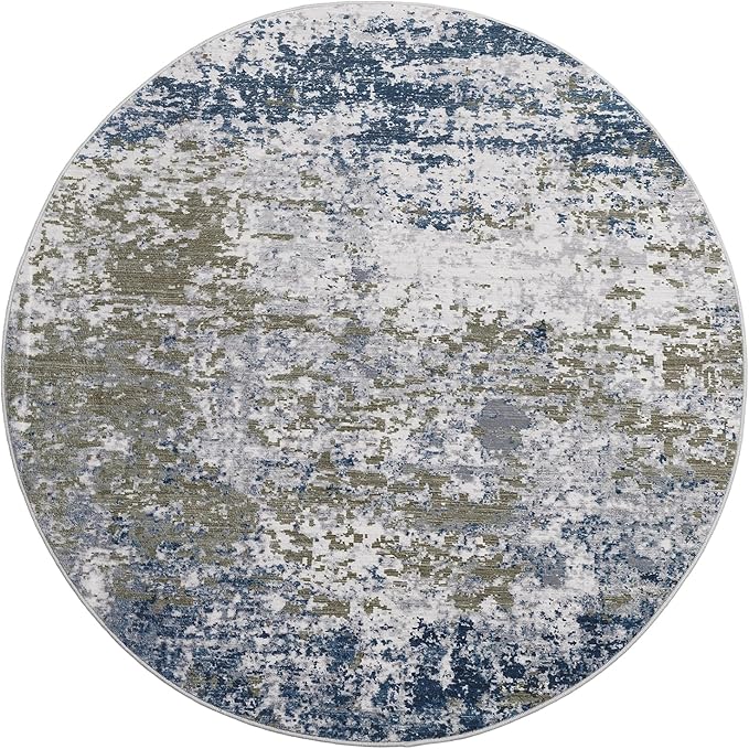 Modern Abstract 8x8 Round Area Rug Non Slip Non Shedding Rug Low Pile Stain Resistant for Bedroom Living Room Office Dining Room,Navy