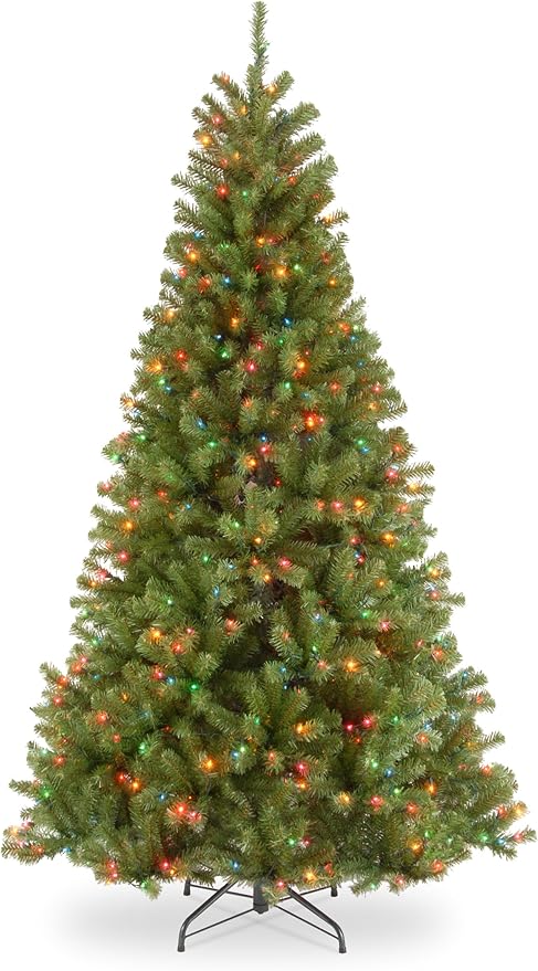 National Tree Company 7.5 ft Pre-Lit North Valley Spruce Artificial Christmas Tree, 550 Multicolor Lights, 1,346 Tips, Includes Stand, Green