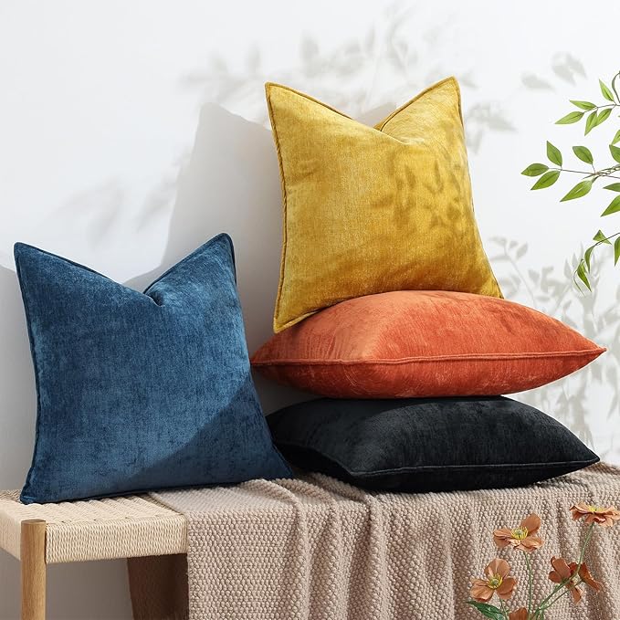 decorUhome Christmas Couch Throw Pillow Covers 24x24 Set of 2, Decorative Soft Euro Velvet Neutral Chenille Pillow Covers with Elegant Design for Sofa Bed Living Room Home Decor, Rust