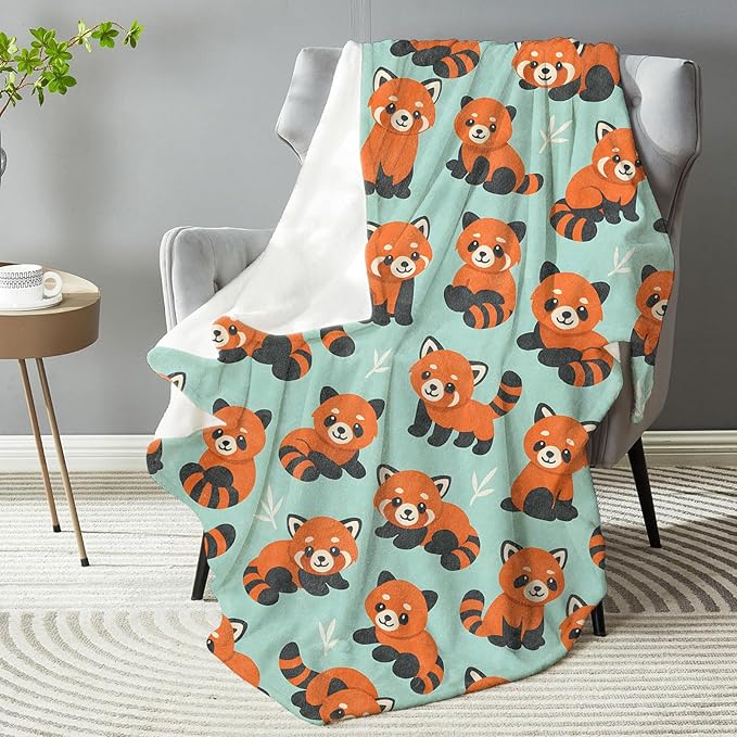 Playful Red Panda Blanket, Plush Soft Lightweight Warm Cozy Flannel 60×50 inch Throw Blanket with Cartoon Animal Design for Couch, Travel, Bed, Outdoor, Gifts for Women Kids Teens Adults