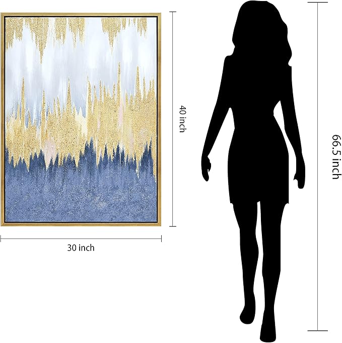 Empire Art Direct Abstract Wall Art Textured Hand Painted Canvas by Martin Edwards, Gold Frame, 40" x 30", Golden Rain