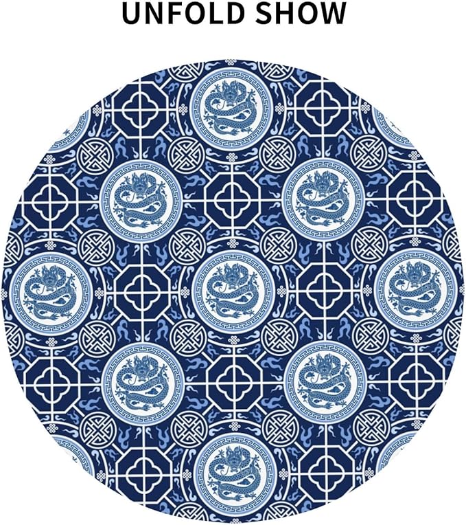 Chinoiserie Tablecloth Round, Traditional Zodiac Dragon Vintage Asian Style Oriental Luxury Water Resisitant Table Cover for Dining Kitchen Living Room Home Party Holiday Decor 70 inch Round