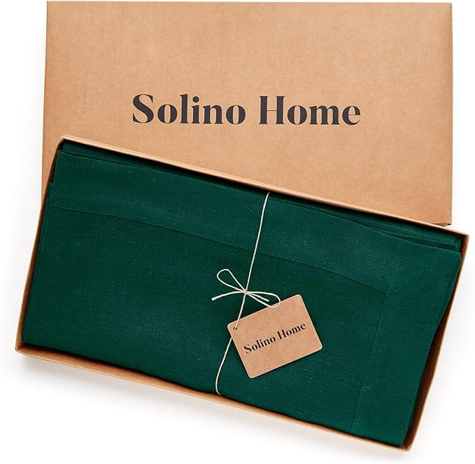 Solino Home Linen Tablecloth for Rectangle Tables 60 x 108 Inch - 100% Pure Linen Rainforest Green Table Cloth - Fete, Machine Washable Cloth Tablecloth for Fall, Thanksgiving, Christmas, Winter
