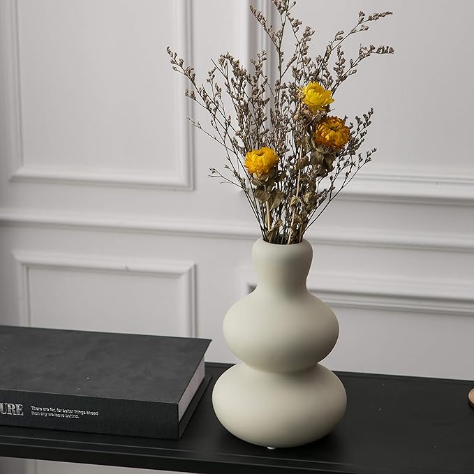 Ceramic Vase for Decor, Modern Vases for Home Decor Living Room, Home, Office, Centerpiece,Table and Wedding (Light Grey)