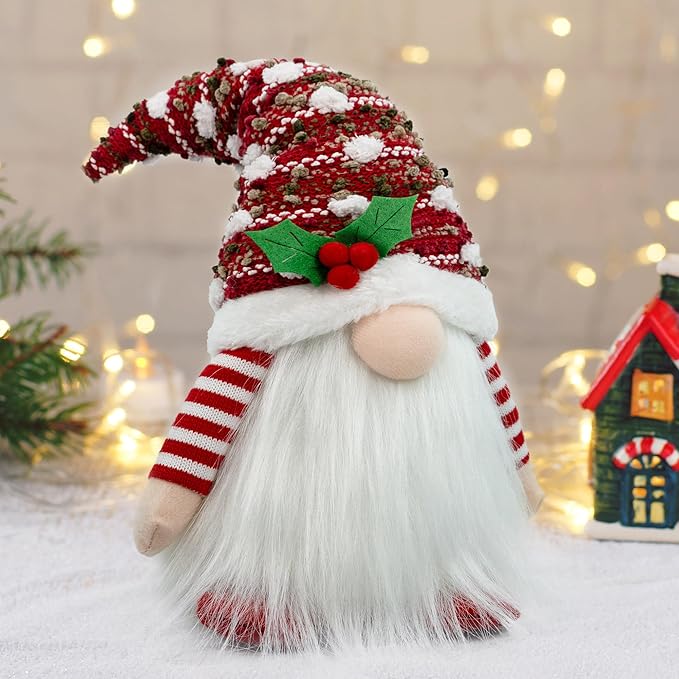 Gnome Christmas Decorations, Handmade Ornaments Swedish Tomte Elf Stuffed Dwarf for Home Holiday Decor, Thanksgiving Valentines Birthday Christmas Plush Gnome Gifts for Women