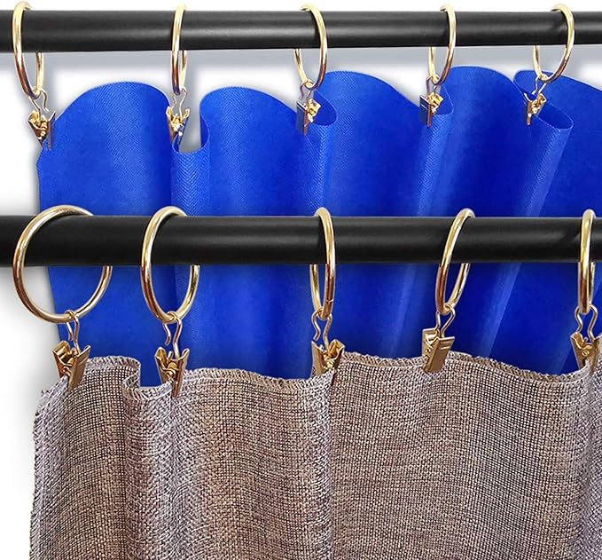 20 Pack Metal Curtain Rings with Clips, Curtain Clip Rings Hooks for Hanging Drapery Drapes Bows, Curtain Rod Rings 1.5 inch Interior Diameter, Gold
