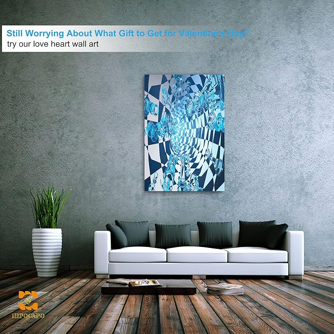 3D Effect Wall Art - 3D Metal Art Wall, Modern Abstract Tunnel Painting Picture Poster Prints for Bathroom, Framed Large Wall Art Pictures for bedroom wall decor 32”x48”x1Pcs