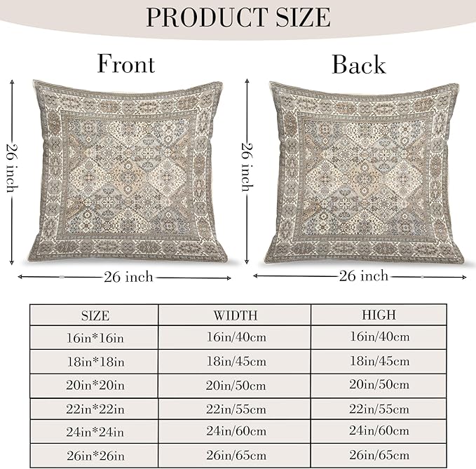 Boho Floral Throw Pillow Covers 26x26 inch Set of 2,Boho Rug Geometric Floral Pattern Decor Double Sided Pattern Cushion Cover Soft Pillow Case Living Sofa Room Bed Square Pillow Cover