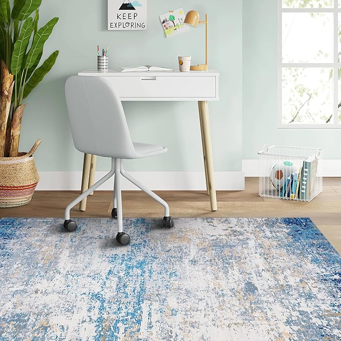 Modern Abstract 2x3 Area Rug Non Slip Non Shedding Low Pile Stain Resistant Rug for Entryway Kitchen Bedroom,Blue/Grey