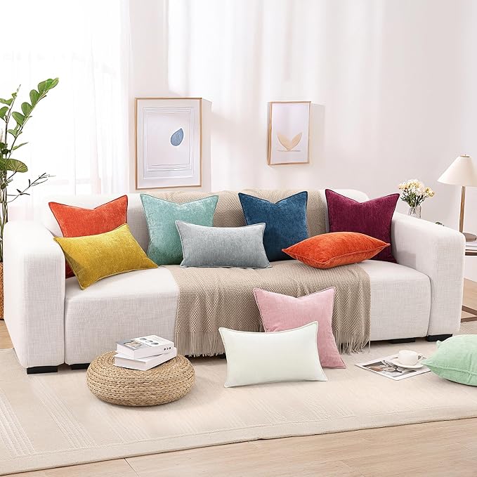 decorUhome Christmas Couch Throw Pillow Covers 12x20 Set of 2, Decorative Soft Euro Velvet Neutral Chenille Lumbar Pillow Covers with Elegant Design for Sofa Bed Living Room Home Decor, Blush Pink