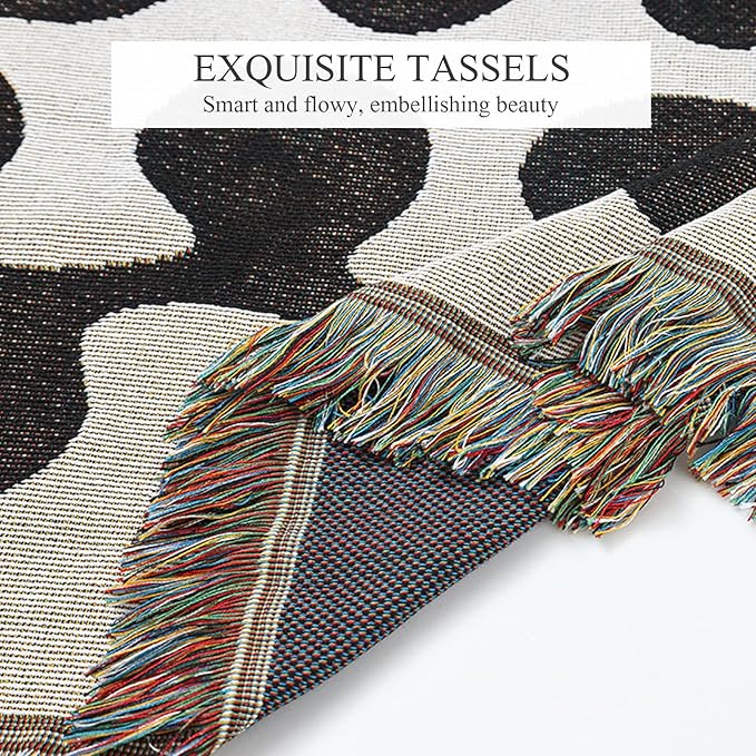 Double-Sided Cotton Woven Throw Blanket with Tassel Jungle Bohemian Style Tapestry Shawl Multi-Function Decorative Throws for Sofa Bed Armchair Camping Blanket Tablecloth Carpet 160x130cm