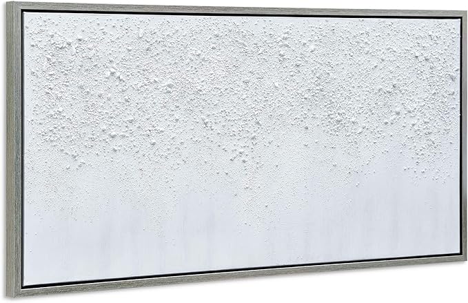 Empire Art Direct Abstract Wall Art Textured Hand Painted Canvas by Martin Edwards, Champagne Frame, 24" x 48", White Snow B