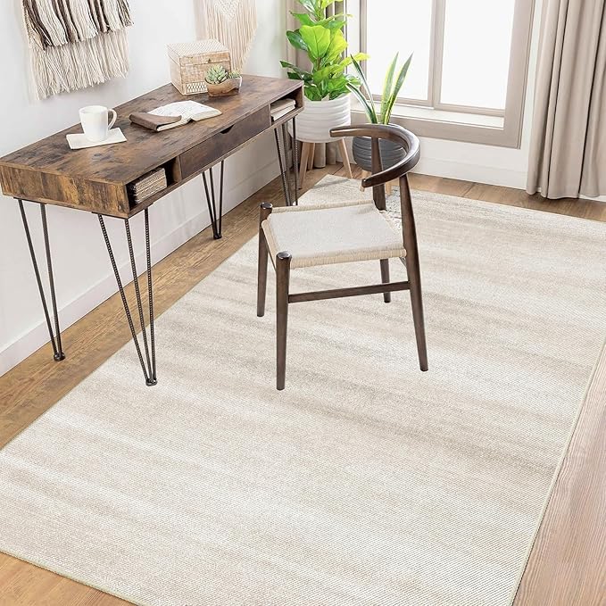 Enkor Area Rugs 4x6 Washable Non Slip Abstract Soft Rugs for Living Room Bedroom, Modern Mat for Kitchen Entryway Beige & White