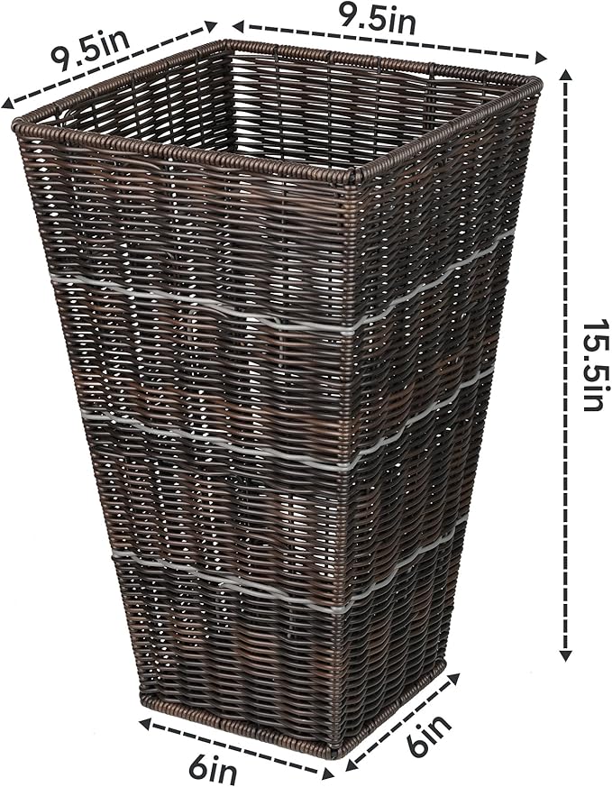 Set of 2 Tall Planters for Outdoor Plants Handmade 15.5'' Wicker Tall Square Planter Box，Suitable for Indoor Storage Boxes or Outdoor planters