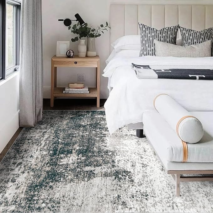 6x9 Area Rugs Washable Rug, Soft Modern Abstract Rugs for Living Room Large Low Pile Thin Rug Non Slip Indoor Neutral Carpet for Bedroom Dining Room Farmhouse Office Kids Playroom Black Grey Gold