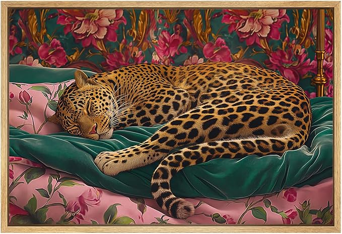 Eeuqiauot Abstract Leopard Canvas Wall Art Aesthetic Vintage Poster Trendy Leopard Poster Animal Portrait Painting Sleep Animal Wall Art Funny Cheetah Canvas Prints 16x24inch Unframed
